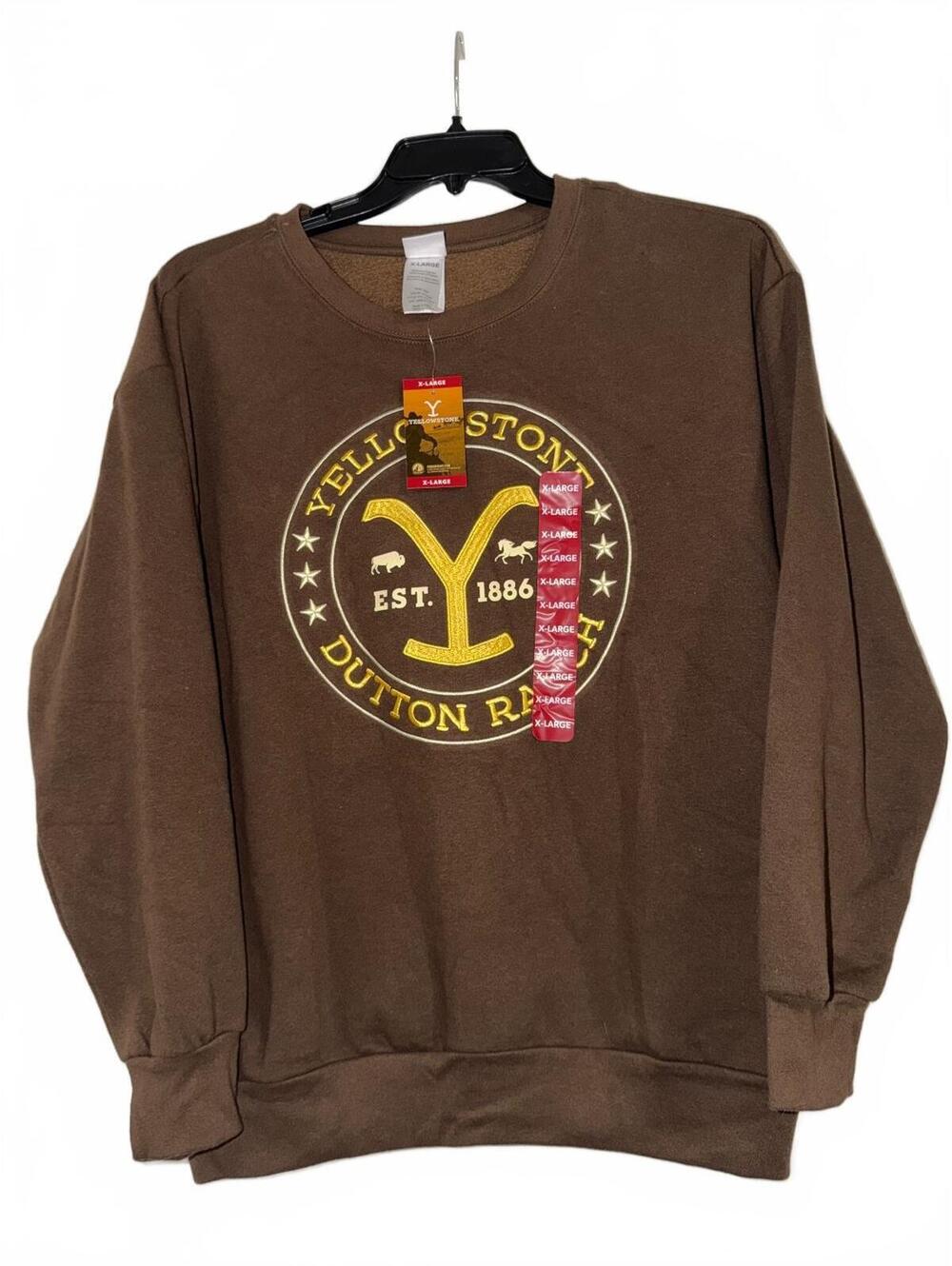 Yellowstone Dutton Ranch Brown Crewneck Sweatshirt, Adult X-Large, New with Tags